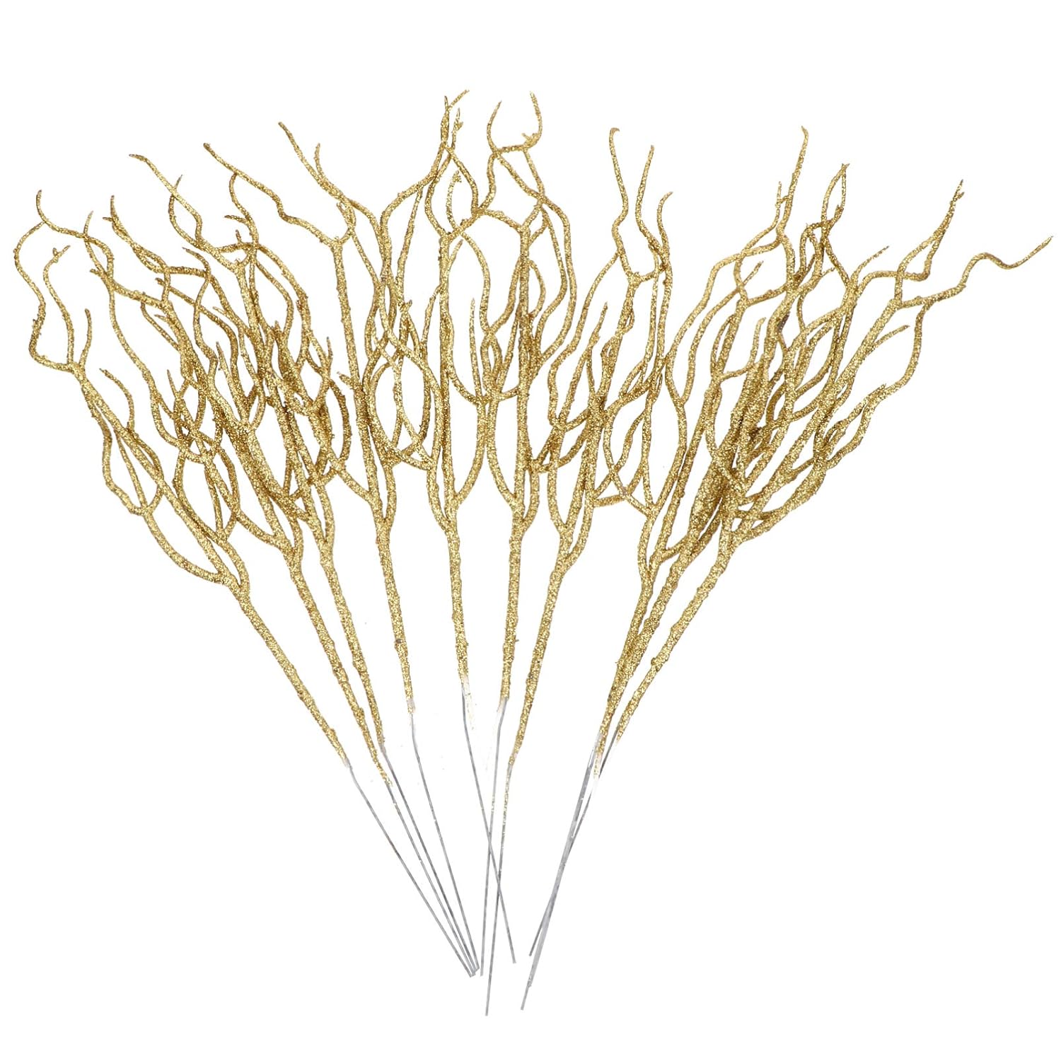 10Pcs Glitter Christmas Leaves Picks Artificial Leaf Spray Picks Christmas Tree Poinsettia Stems Branches Picks For Xmas Wreath Wedding Table Centerpiece Decorations Golden