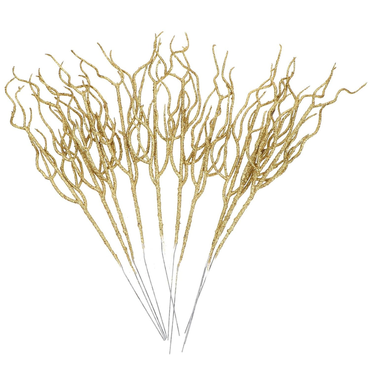 10Pcs Glitter Christmas Leaves Picks Artificial Leaf Spray Picks Christmas Tree Poinsettia Stems Branches Picks For Xmas Wreath Wedding Table Centerpiece Decorations Golden