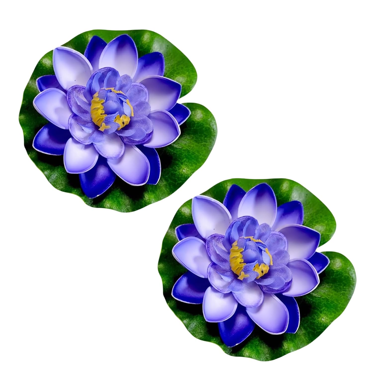 2Pcs Blue Artificial Floating Foam Lotus Flower With Water Lily Pad, Lifelike Pond Pool Lotus Ornaments, Realistic Ornament For Home Garden Pond Aquarium Decor, Artificial Plants And Flowers