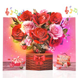 Pop Up Valentines Day Card, 3D Musical Rose Flower Anniversary Cards With Lights, Romantic Popup Love Greeting Card For Her Him Couples Wife Girlfriend Husband Boyfriend
