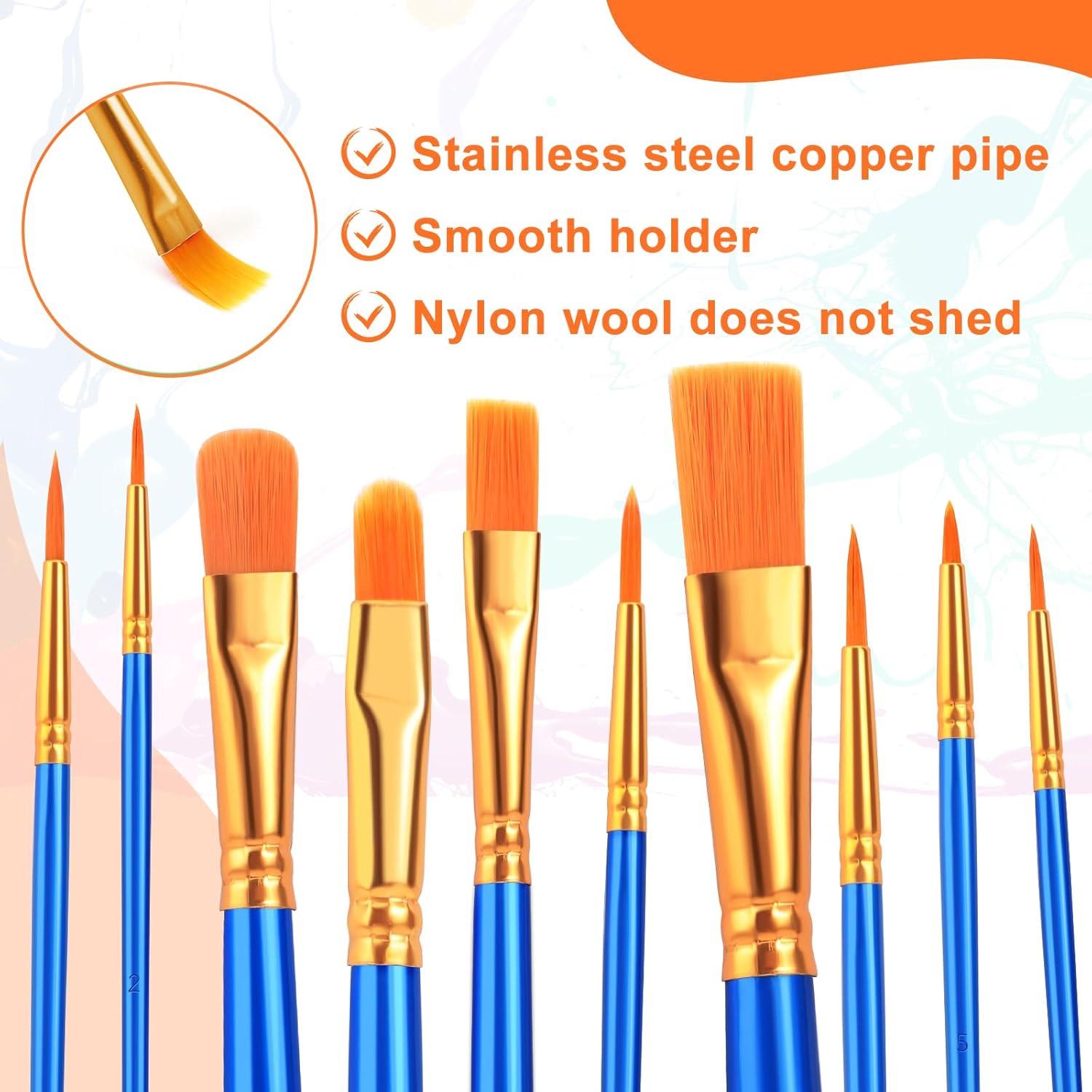 Paint Brush Set,6 Packs 60 Pcs Nylon Hair Paint Brushes For Acrylic Painting,Artist Paintbrushes For Acrylic,Oil,Watercolor Painting,Face Nail Art,Paint Brushes For Kids,Blue