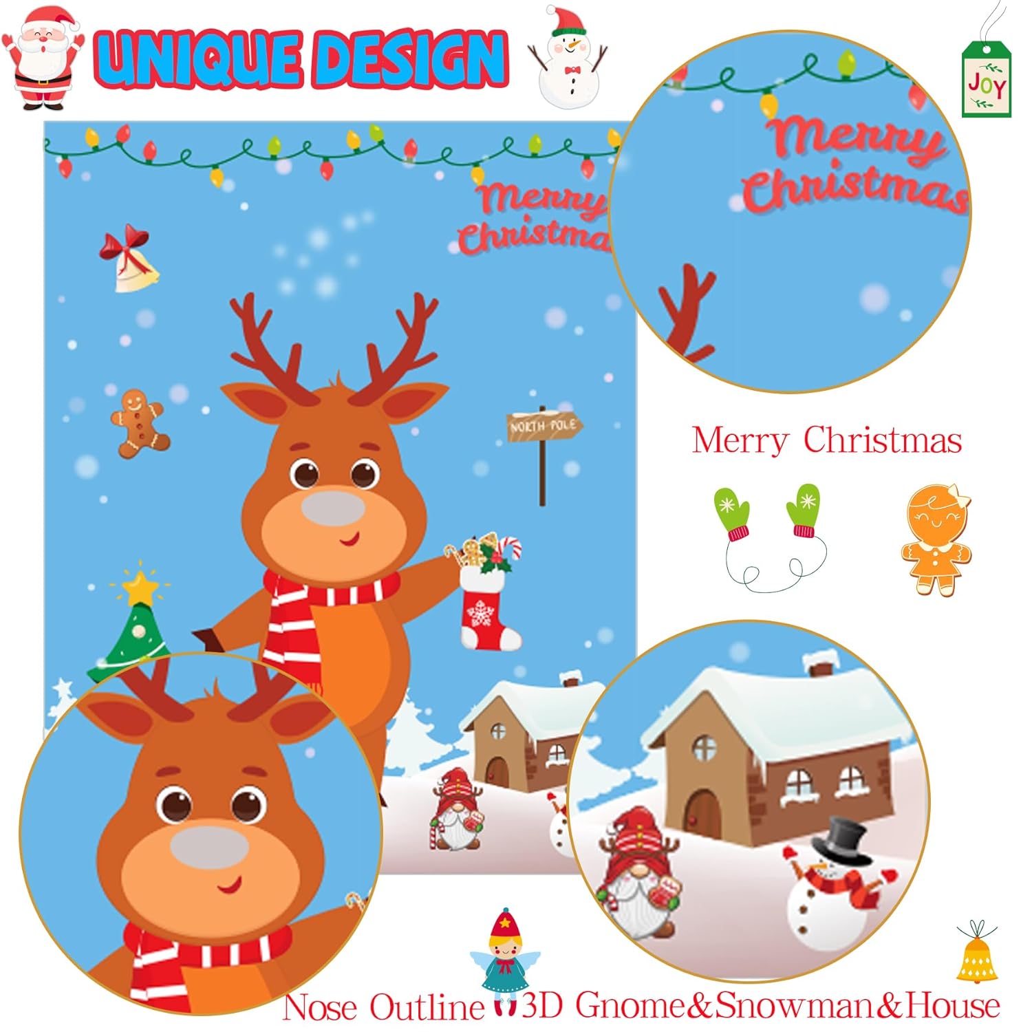 Christmas Party Games For Kids Pin The Nose On The Reindeer Xmas Activities Holiday Party Game With 24Pcs Nose Stickers Pin The Tail Christmas Party Favors Supplies For Adults