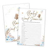 Baby Shower Games, Bear Themed Blue Word Scramble Cards For 25 Players, Gender Neutral Party Activities