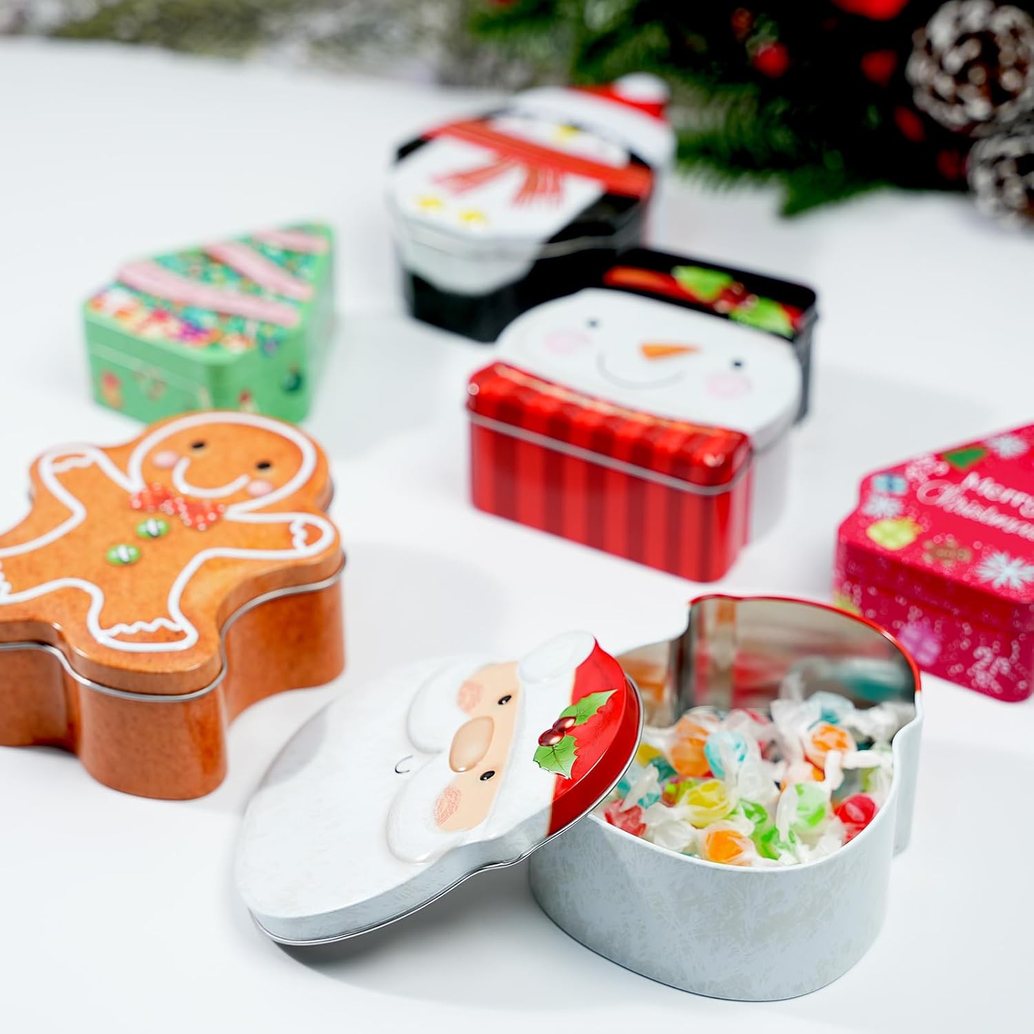 6 Pcs Christmas Cookie Tins With Lids Christmas Containers Santa Snowman Gingerbread Penguin Christmas Tree Metal Cookie Jar Xmas Cookie Boxes For Storing Candy Chocolate Biscuits Holiday Gifts