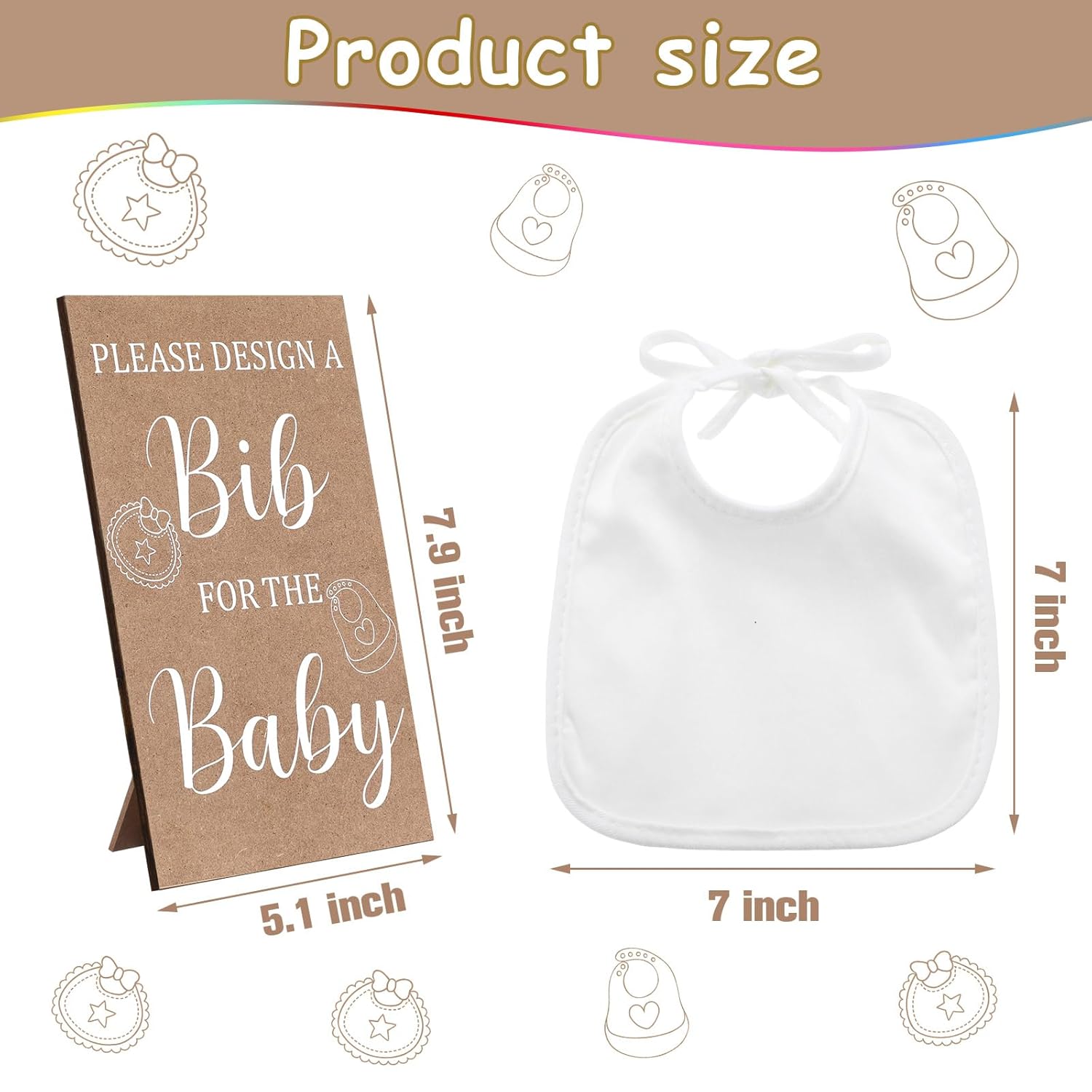 43 Pcs Baby Shower Games White Bibs Design, Include Wooden Baby Shower Game Sign, 30 Diy Blank White Bibs, 12 Markers For Gender Reveal Party Decorating Supplies(Classic Style)