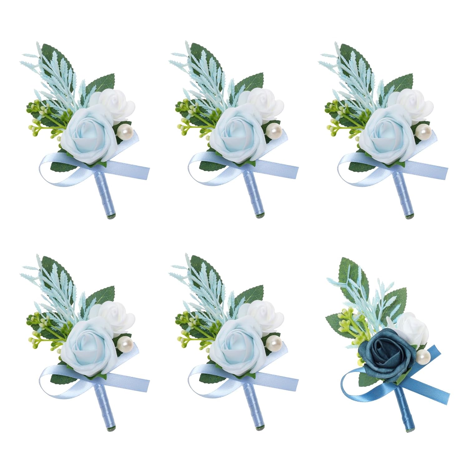 6 Pcs Blue Boutonniere For Men Wedding Groom Groomsmen Best Man Artificial Flowers Boutonniere For Wedding Ceremony Anniversary Prom Flowers Formal Dinner Party