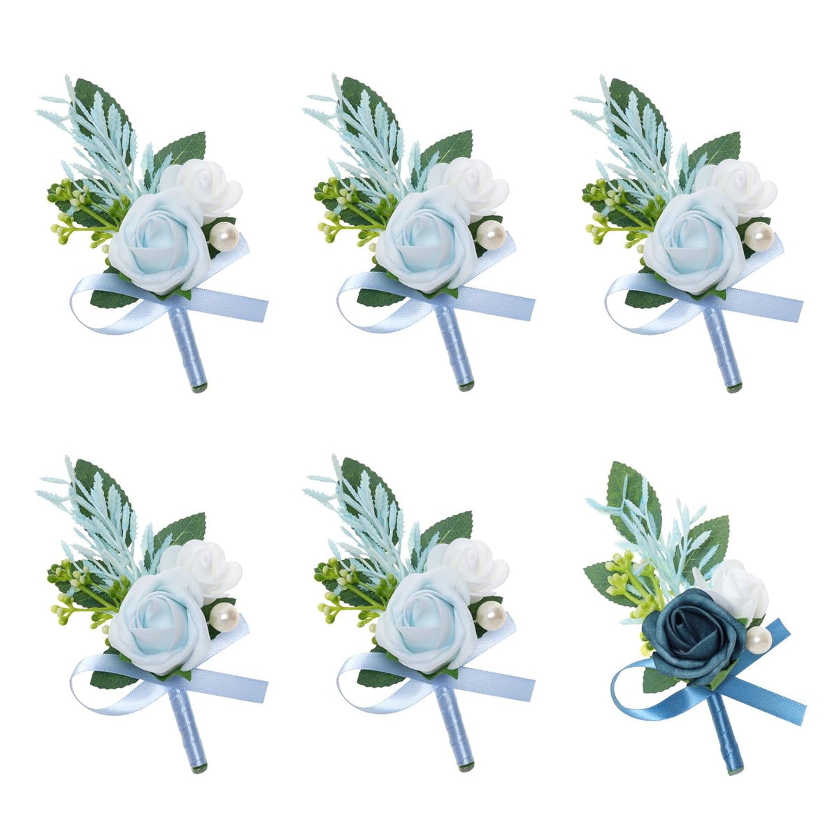 6 Pcs Blue Boutonniere For Men Wedding Groom Groomsmen Best Man Artificial Flowers Boutonniere For Wedding Ceremony Anniversary Prom Flowers Formal Dinner Party