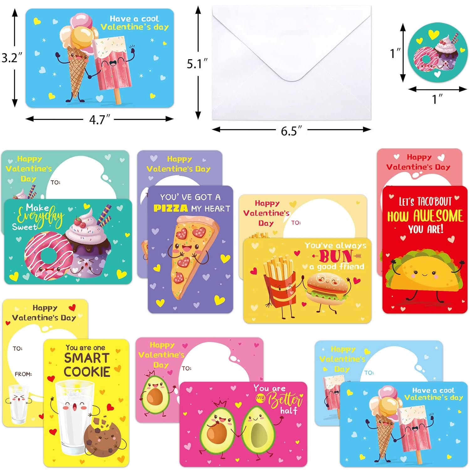 Valentine Day Cards Kids Food Theme Exchange Cards For Classroom Prizes Valentines Party Favor Supplies 28Pcs