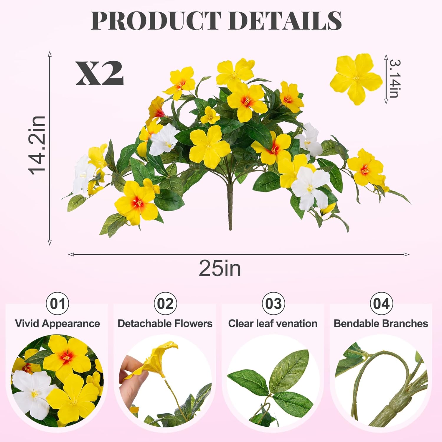 Artificial Hanging Faux Flowers For Outdoors Planters 2Pcs Fake Flowers Silk Hibiscus Flowers For Outside Outdoor Faux Hanging Plants Uv Resistant Spring Home Front Porch Decoration