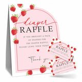 Berry Baby Shower Diaper Raffle Game Kit, Strawberry & Pink Arch - 1 Standing Sign & 50 Tickets, Decorations For Shower, Reveal, Announcement, Party Favors & Supplies - A12