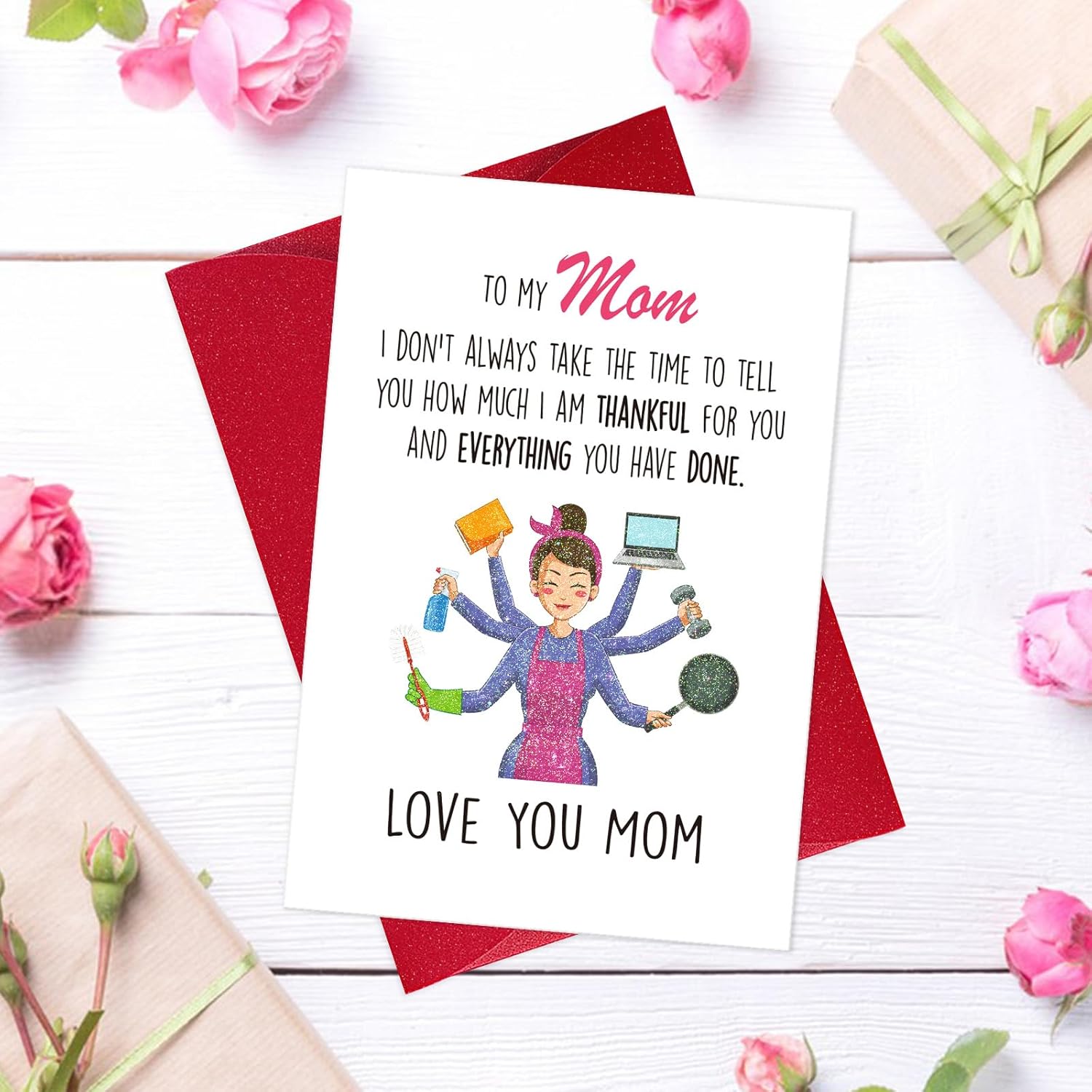 Happy Mom Birthday Card - 5.5"X8" Shining Birthday Card For Mon With Envelope Happy Mothers Day Card From Son Daughter