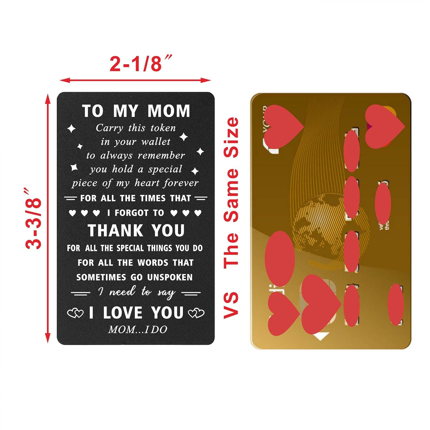 Mom Christmas Card From Daughter Son, I Love You Mom Birthday Card For Her, Thank You Mothers Day Gift, Metal Engraved Wallet Card