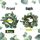 8 Pcs Candle Rings Artificial Eucalyptus Leaves Wreaths Candle Rings Wreaths Greenery Wreath Candle Rings For Pillars Boho Wreath Pillar Candleholders For Wedding Party Home Table Door (,)