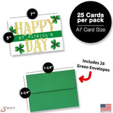Happy St. Patrick'S Day Cards For Family & Business (Gold & Green) Saint Patrick Bulk Greeting Card Set Pack Of 25 With Green Envelopes (5X7 Inch - A7) Office, Work, Employees & Clients Spd200