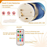 Blue Marble Flameless Candles With Remote Control And Timer, Adjustable Brightness Long Lasting Battery Operated Led Pillar Candles For Indoor Outdoor Party Holiday Home Decor, 2 Pack