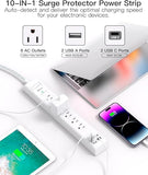 Surge Protector Power Strip 10FT Flat Plug Extension Cord with 6 Outlets 4 USB Ports 2 USB C 1080J