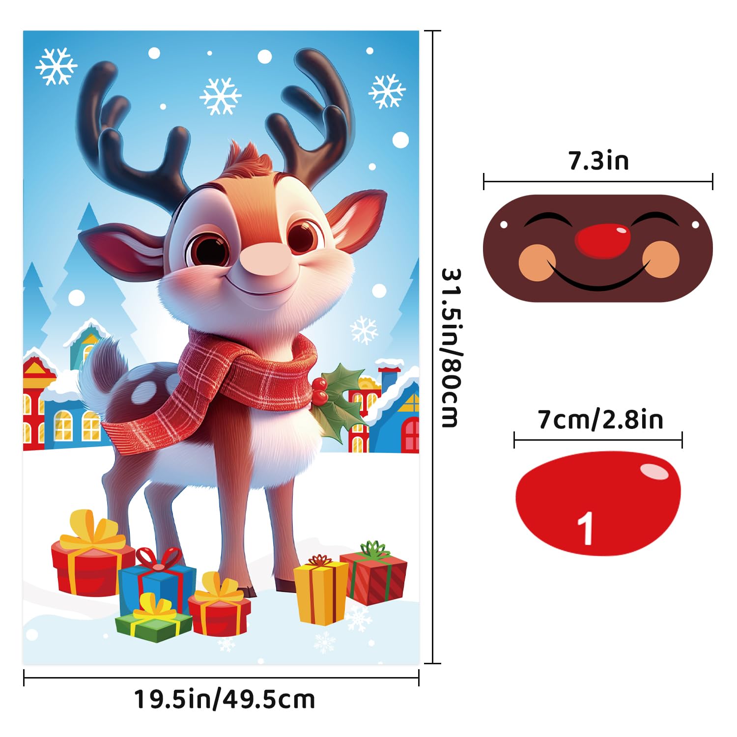 Pin The Nose On The Reindeer, Cute Christmas Pin The Nose On Rudolph Game Holiday Games For Kids Winter Party Game With Blindfold