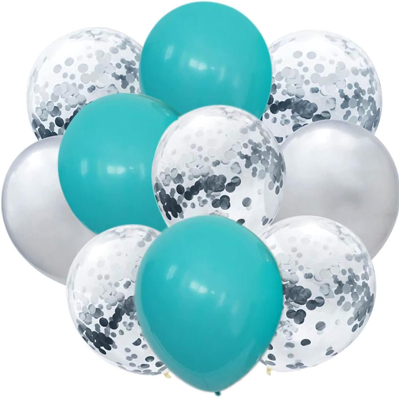 60 Pack 12 Inch Teal Blue Silver Balloons Sequins Confetti Balloon Gar