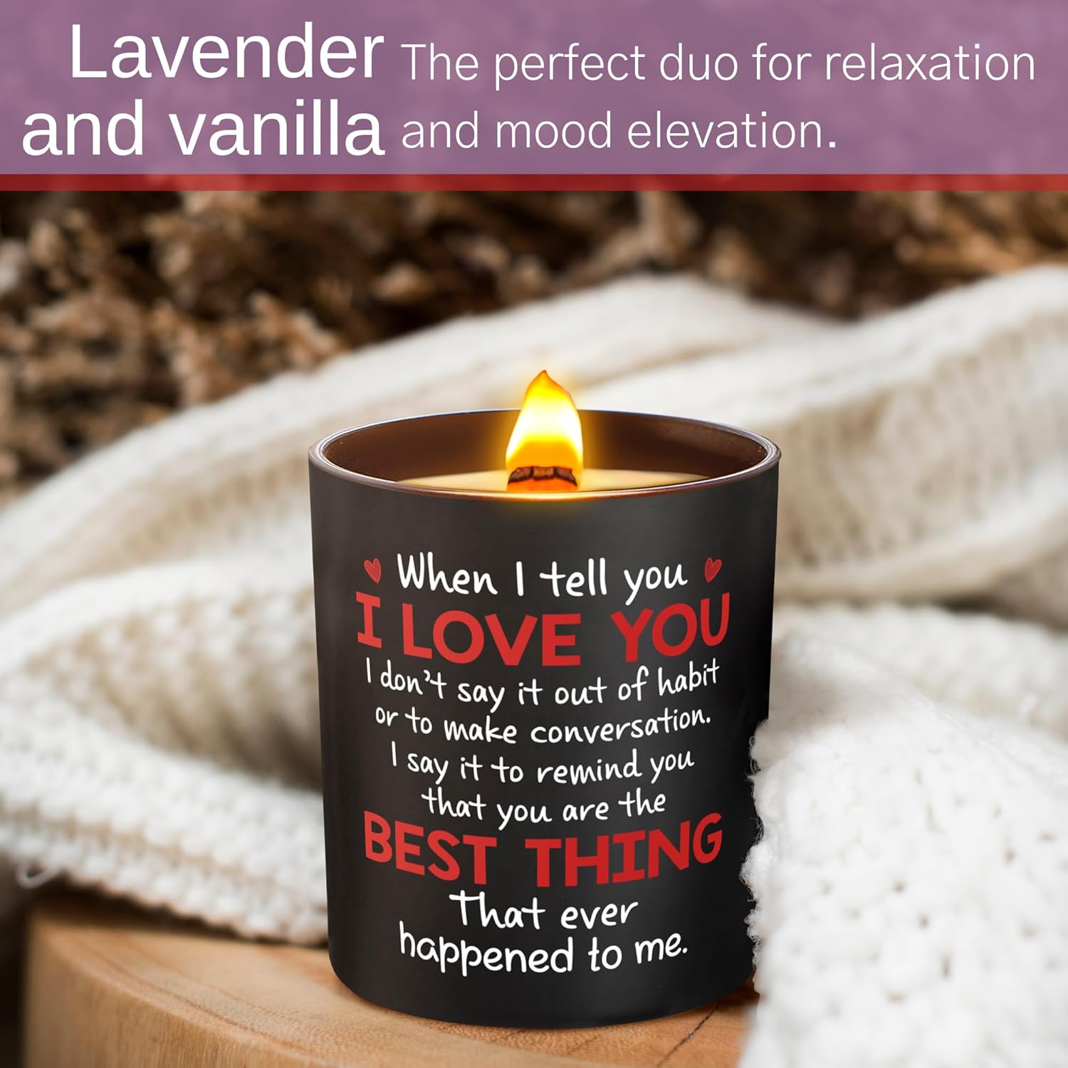 Anniversary Wedding, Birthday Gifts For Her Him - Love Romantic Gifts For Wife, Girlfriend, Boyfriend, Husband, Couples - Lavender & Vanilla Scented Candle