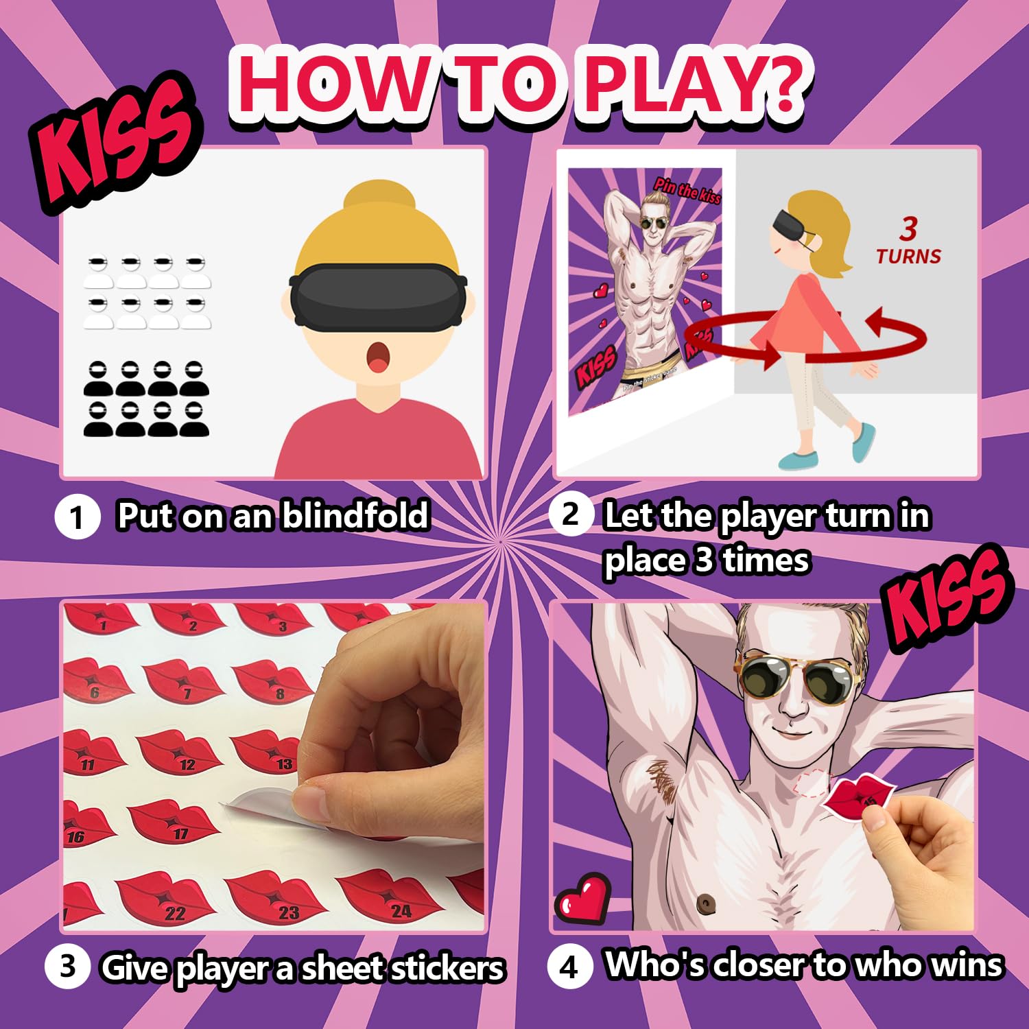 Bridal Shower Bachelorette Party Games, Pin The Kiss On The Lips Game Bridal Shower Wedding Engagement Party Games Girls Night - For 56 Guests