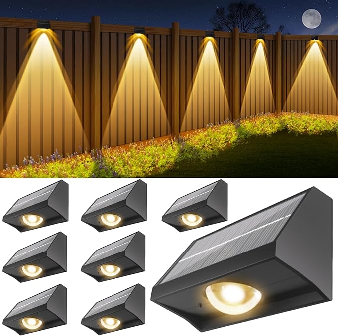8 Pack Solar Fence Lights RGB Waterproof LED Spot Lens Deck Step Patio Wall Lights