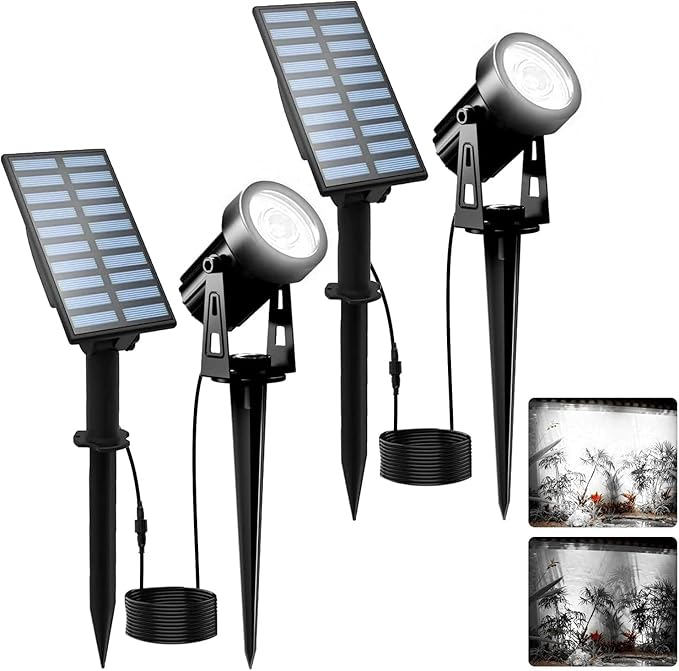 Solar Garden Spot Lights IP65 Waterproof 6000K Landscape Lights with 9.8FT Cable