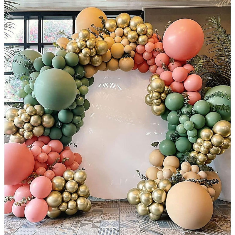 Pink Green Balloon Garland Double Stuffed Sage Green Nude Gold Balloon