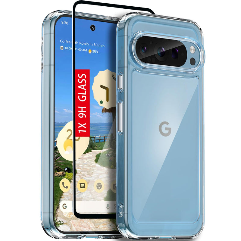 Pixel 9 Pro XL Case with Tempered Glass, Airbags, Shockproof, Crystal Clear