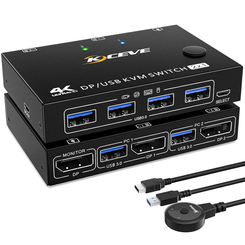 Usb 3.0 Kvm Switch Displayport 2 Ports 3440X1440@144Hz,3840X2160@60Hz For 2 Pc