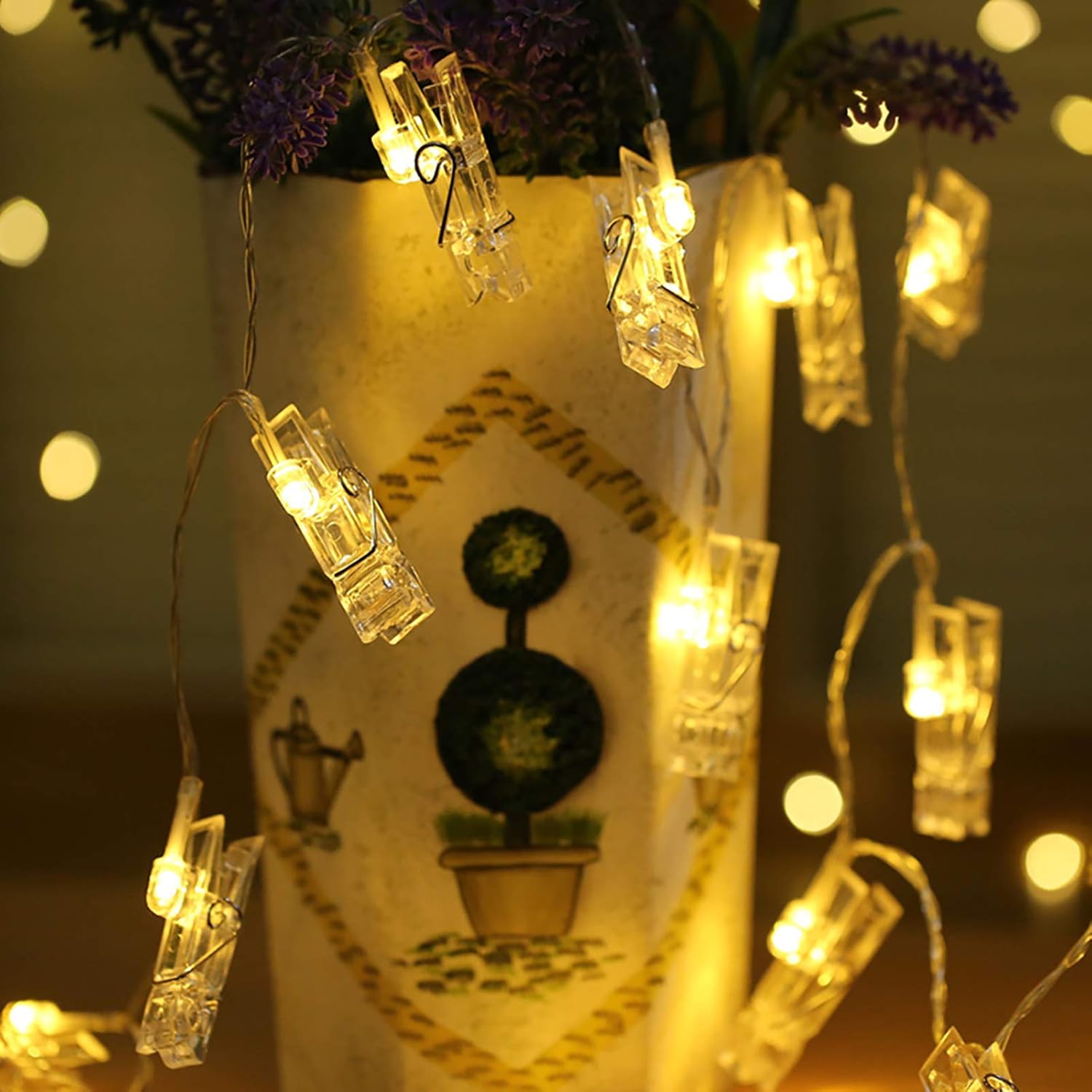 Photo Clips String Lights, 9.8Ft 20 Led Fairy Lights With Clips Battery Operated Warm White For Pictures Dorm Bedroom Wa