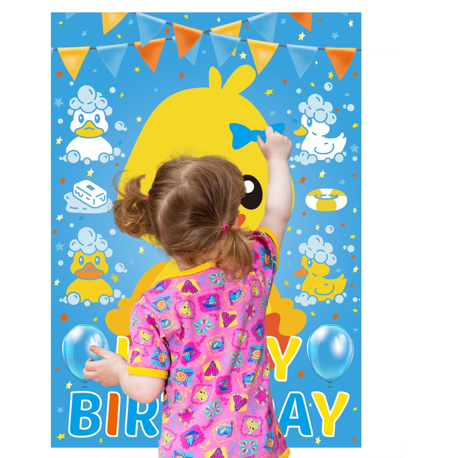 Pin The Tie On The Duck Party Game, Duck Birthday Party Supplies, Large Poster For Wall Home Room Decorations