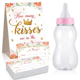 Guess How Many Baby Shower Game Sign With 50 Cards Pink Floral Greenery Big Baby Bottles Decorations 2.76 X 2.76 X 8.27 Inch Giant Bottles For Girl Boy Party Games Favor Gift(Cute Style)
