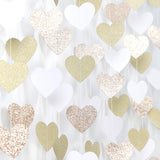 White-Gold Champagne Bachelorette Party Decorations - 52Ft Birthday Heart Hanging Paper Streamers-Garland Banner,Engagement Wedding Neutral Baby Bridal Shower Supplies Decor