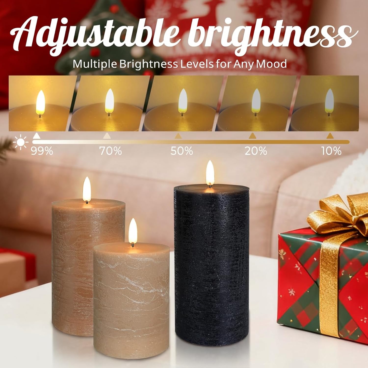 Rechargeable Flameless Led Pillar Candles–Luminous Real Wax Indoor Home Decor–Set Of 3, Realistic Flickering Led Flame,Remote & Timer, Usb-Rechargeable?Caramel Beige?