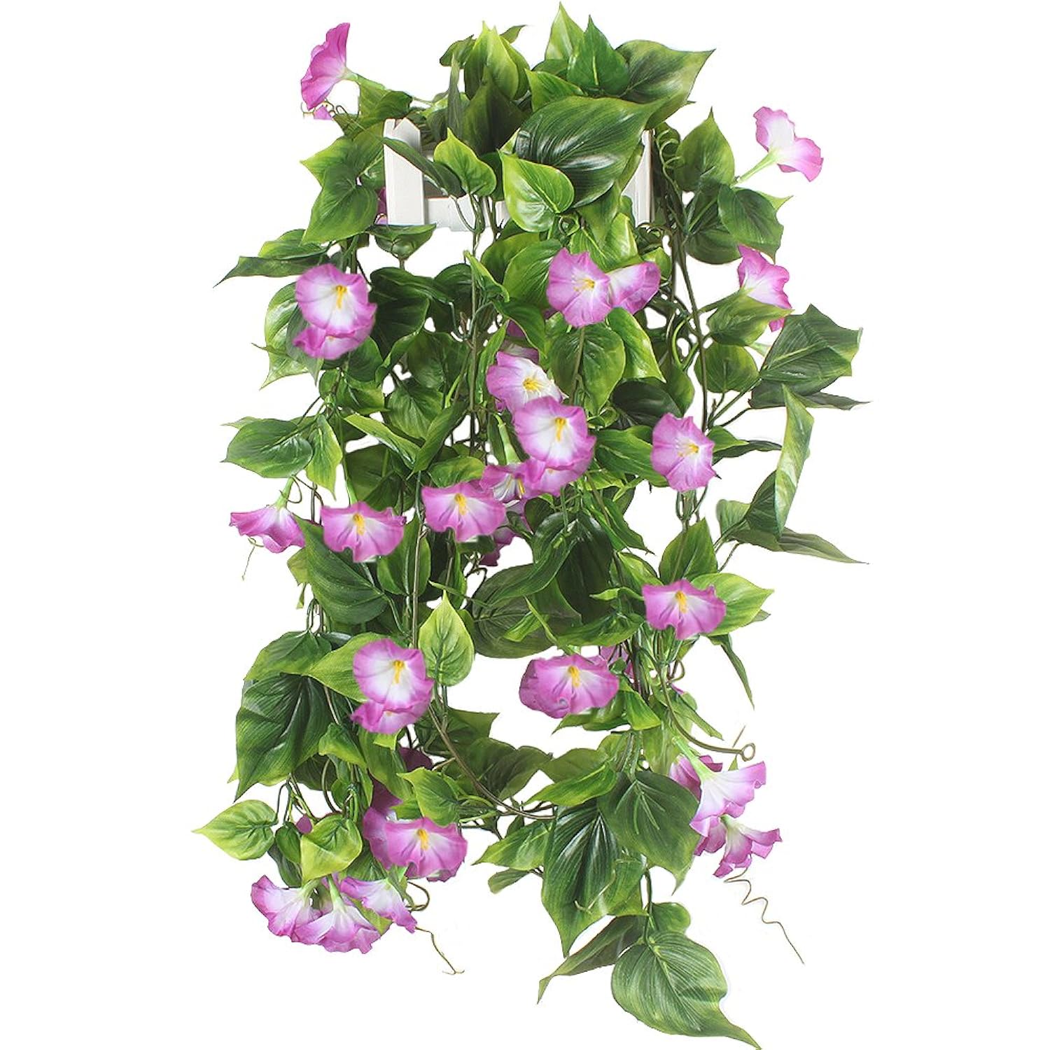 2Pcs Artificial Vines,15Feet Morning Glory Hanging Plants Silk Garland Fake Green Plant Home Garden Wall Fence Stairway Outdoor Wedding Hanging Baskets Decor Purple