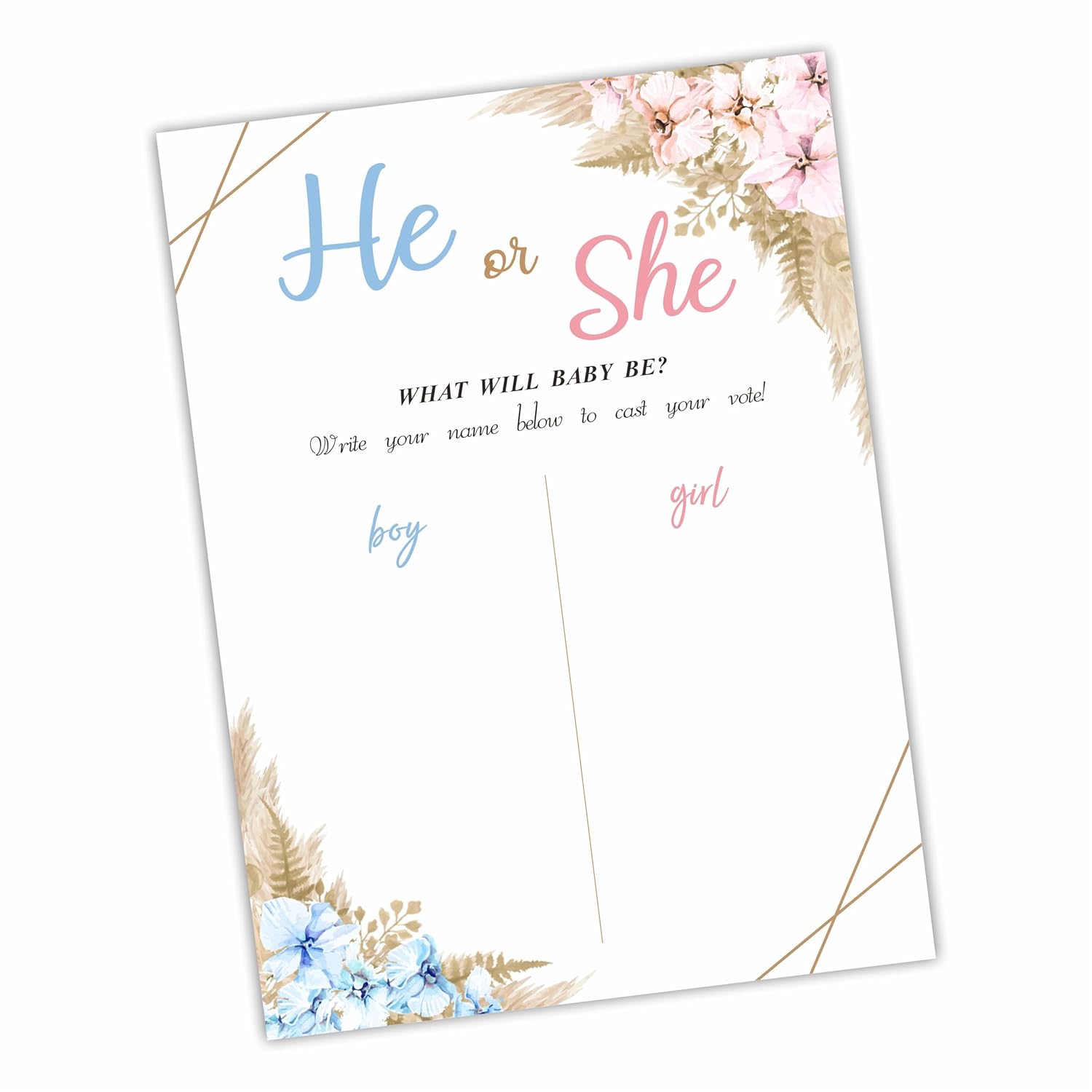 11"X 15" Gender Reveal Signature Voting Sign, Boho Floral Guess He Or She Game For Baby Shower Party, What Will Baby Be Self-Standing Sign, Party Supplies Kit & Decorations-Qmb-B01