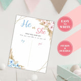 11"X 15" Gender Reveal Signature Voting Sign, Boho Floral Guess He Or She Game For Baby Shower Party, What Will Baby Be Self-Standing Sign, Party Supplies Kit & Decorations-Qmb-B01