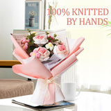 Crochet Handmade Rose Artificial Flowers, Finished Hand Woven Flowers Bouquet, Faux Plants Home Table Wedding Party Office Decor, Great Gifts For Mother'S Day Valentines Day Birthday (Pink)