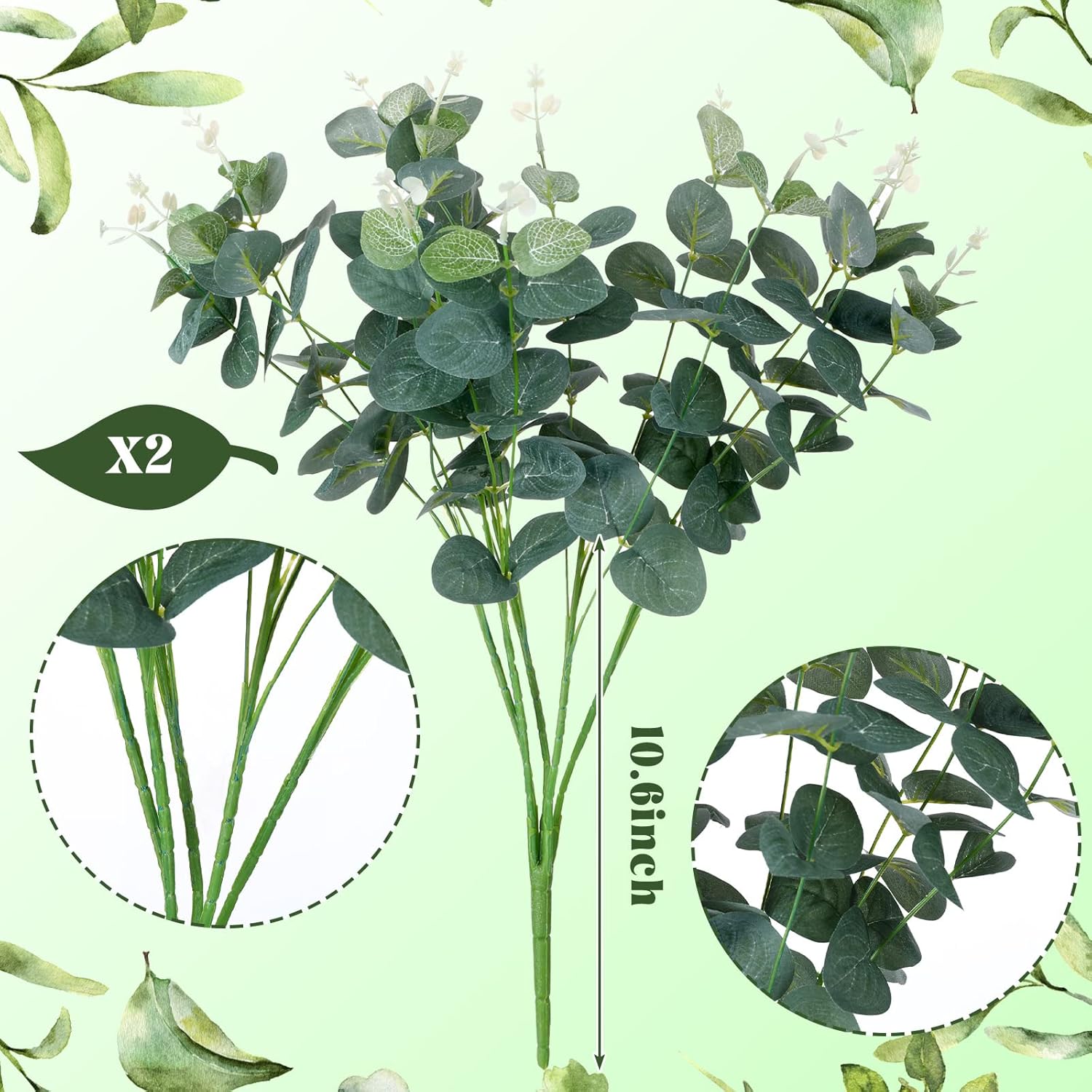 10 Pcs Artificial Anemone Poppy White Flowers And Green Eucalyptus Stems Decor Fake Silk Flowers Greenery Branches Leaves Faux Flowers Floral Arrangements For Wedding Bouquet Garland Vase Centerpiece