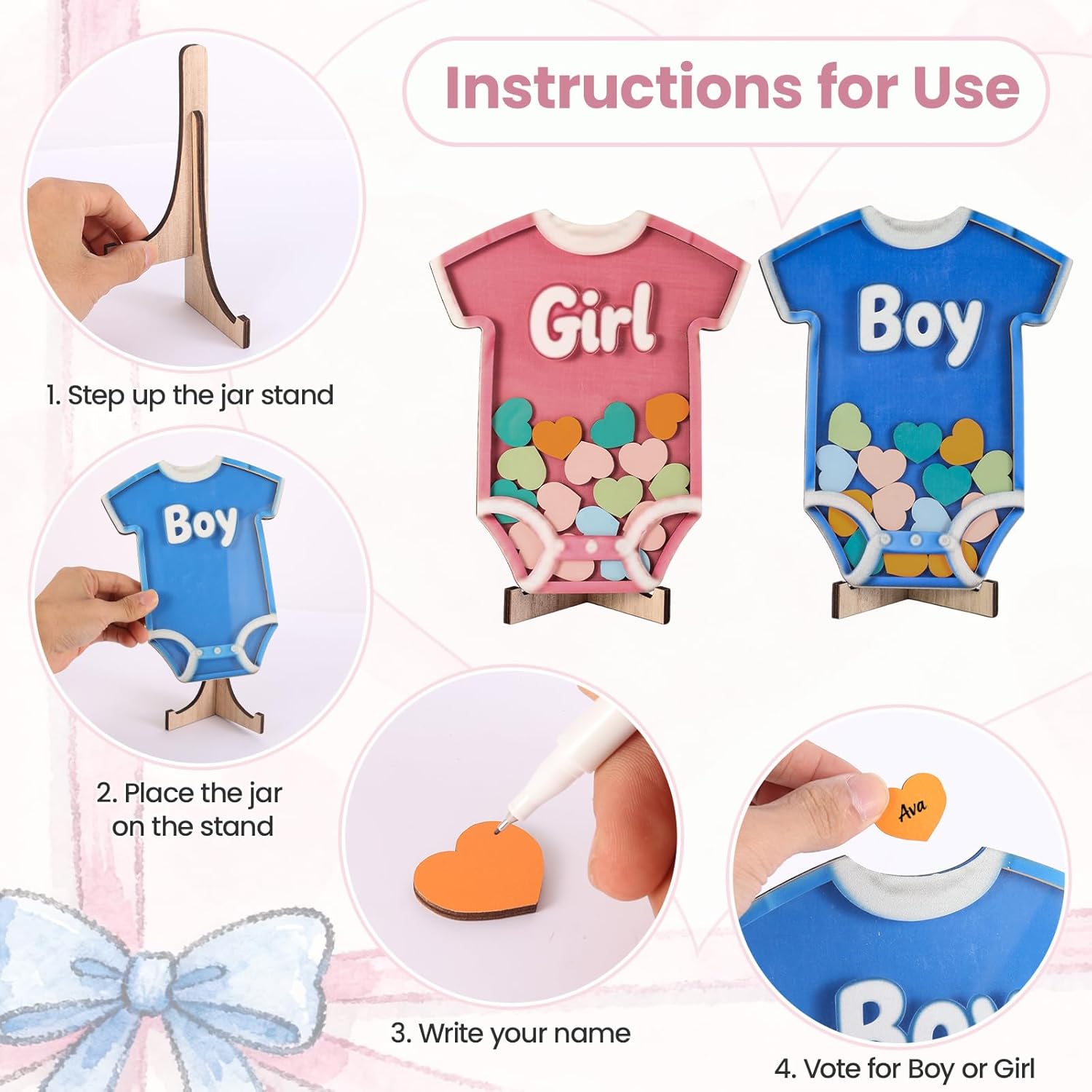 Baby Gender Reveal Voting Board With Stand, Girl Or Boy Voting Jar, Gender Guessing Girl Or Boy Game Board, Easy Tabletop Display For Baby Gender Reveal Games 2 Packs