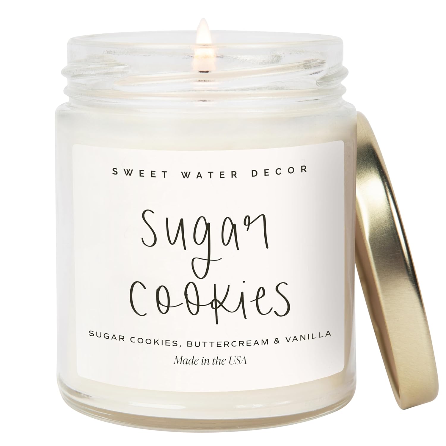 Sugar Cookies Scented Candle - Sugar Cookies, Vanilla, And Buttercream Scented Christmas Candles And Decor For Home - 9Oz. Clear Jar Soy Candle, Made In The Usa