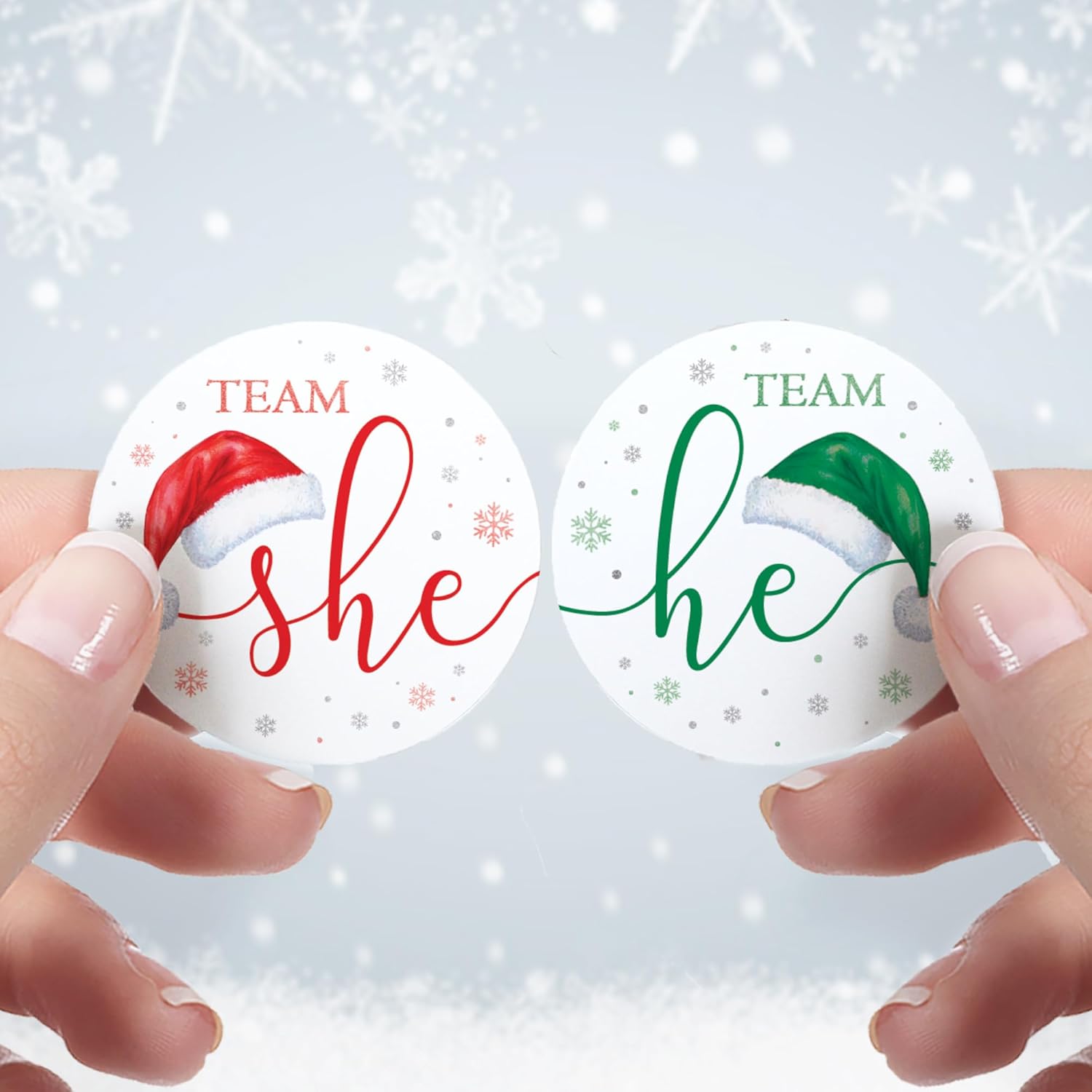 Santa Baby Gender Reveal Party - Team He Or Team She Stickers - 40 Labels – Christmas Gender Reveal