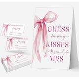 Pink Bow How Many Kisses Bridal Shower Game, Bachelorette Party Games, Bridal Party Games, Couples Shower Table Decorations, Wedding Engagement Party Decor, Bachelorette Party Night Supplies