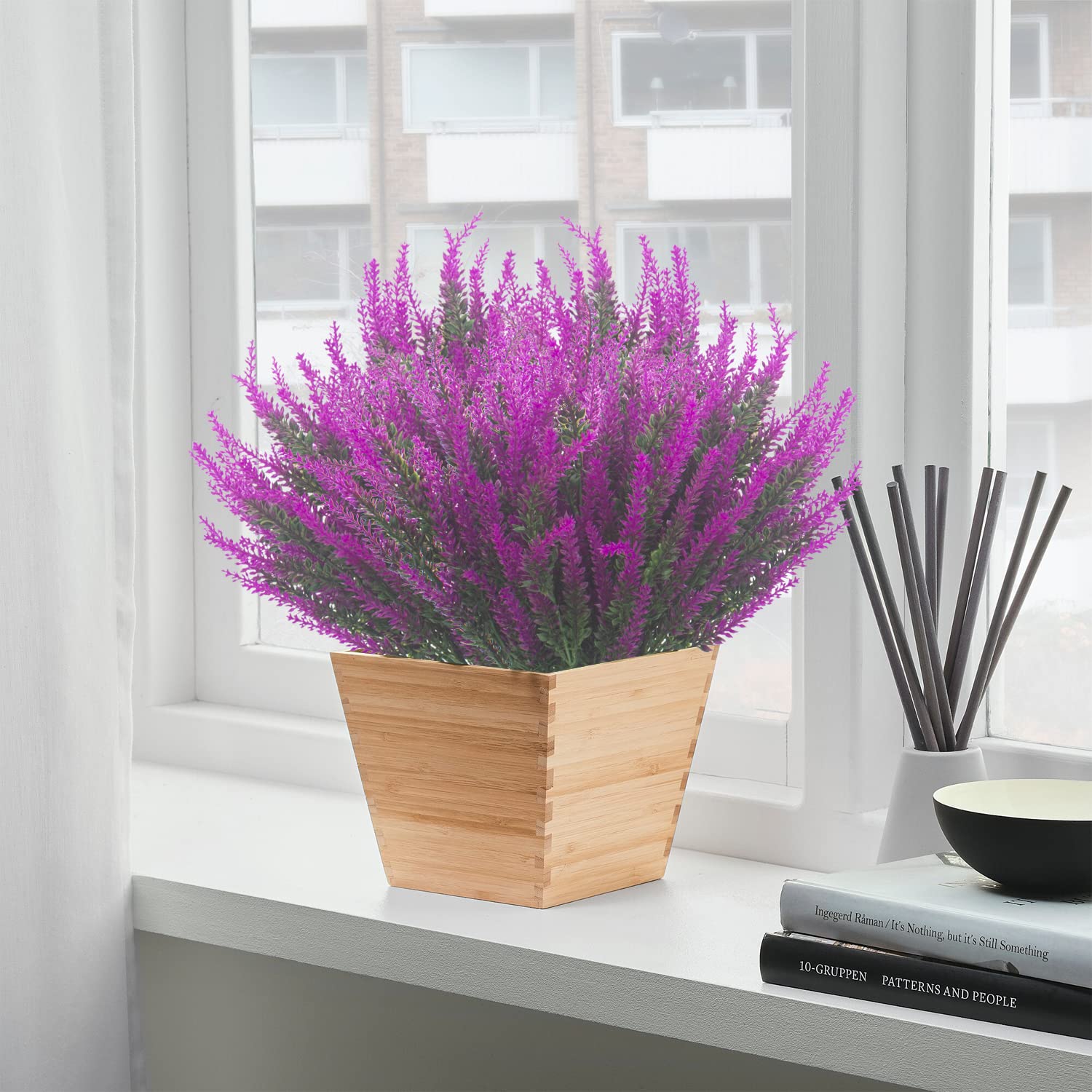 12 Bundles Artificial Lavender Flowers Outdoor Uv Resistant Fake Flowers Faux Plastic Plants Garden Porch Window Box Decorating (Purple)