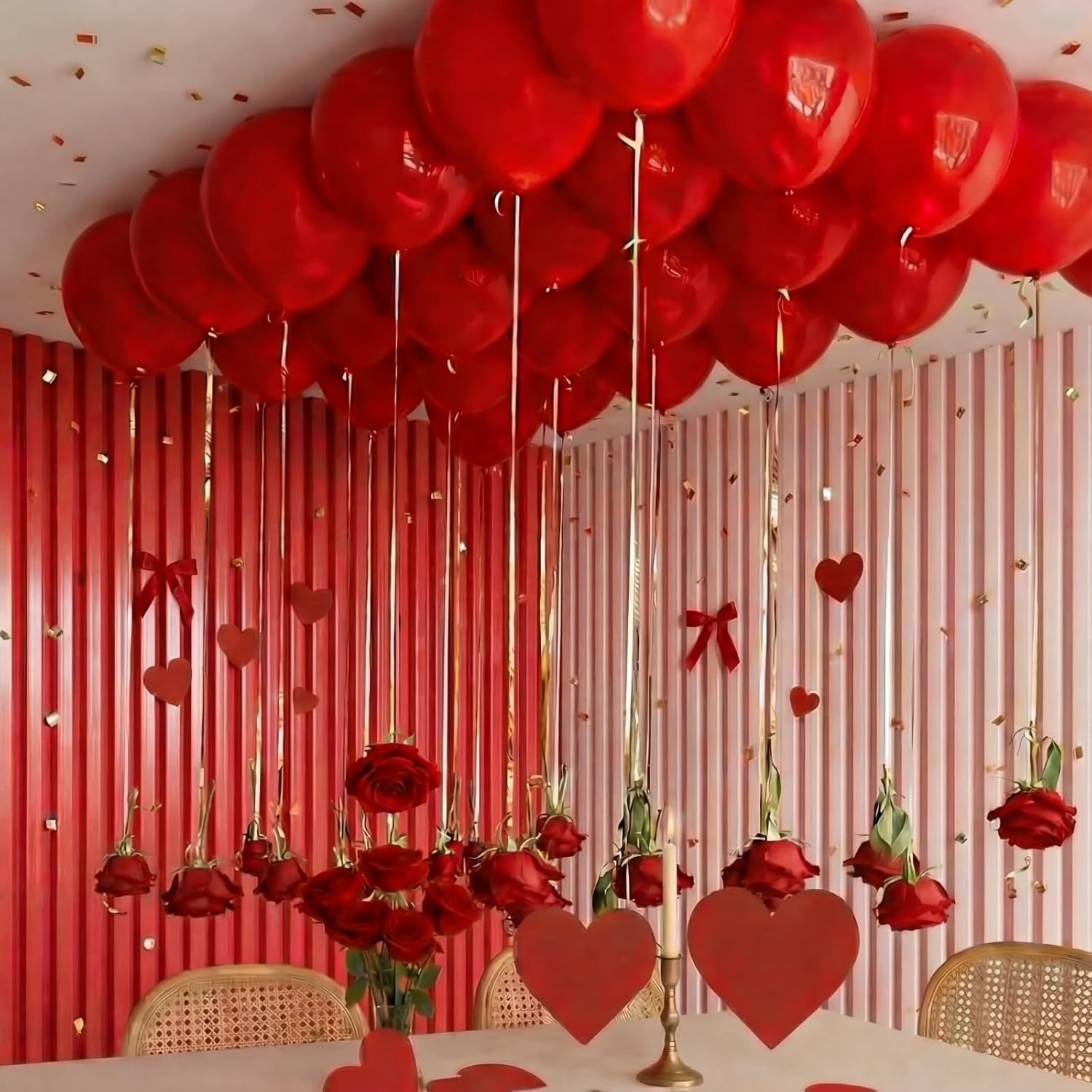 30 Set Valentine'S Day Red Rose Hanging Garland Set 30 Valentines Balloons 30 Artificial Artificial Rose Decor Diy Floating Flower String Garland For Valentine Galentines Ceiling Wedding Home