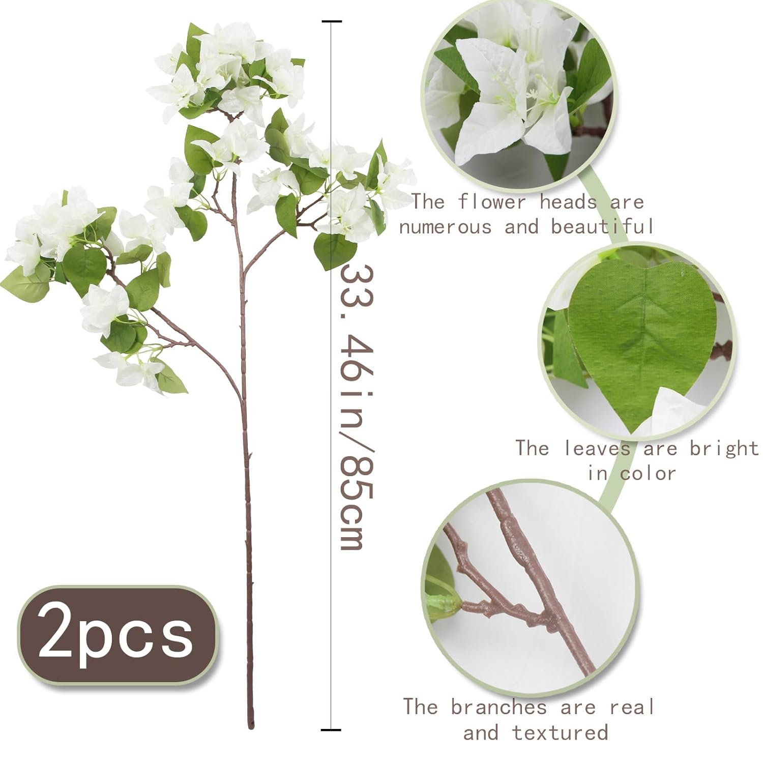 2 Pcs Artificial Flowers Bougainvillea Outdoor White Faux Bougainvillea Flowers With Stems Artificial Bougainvilleas Silk Flowers Branches For Garden Wedding Centerpieces Table Runner Decor