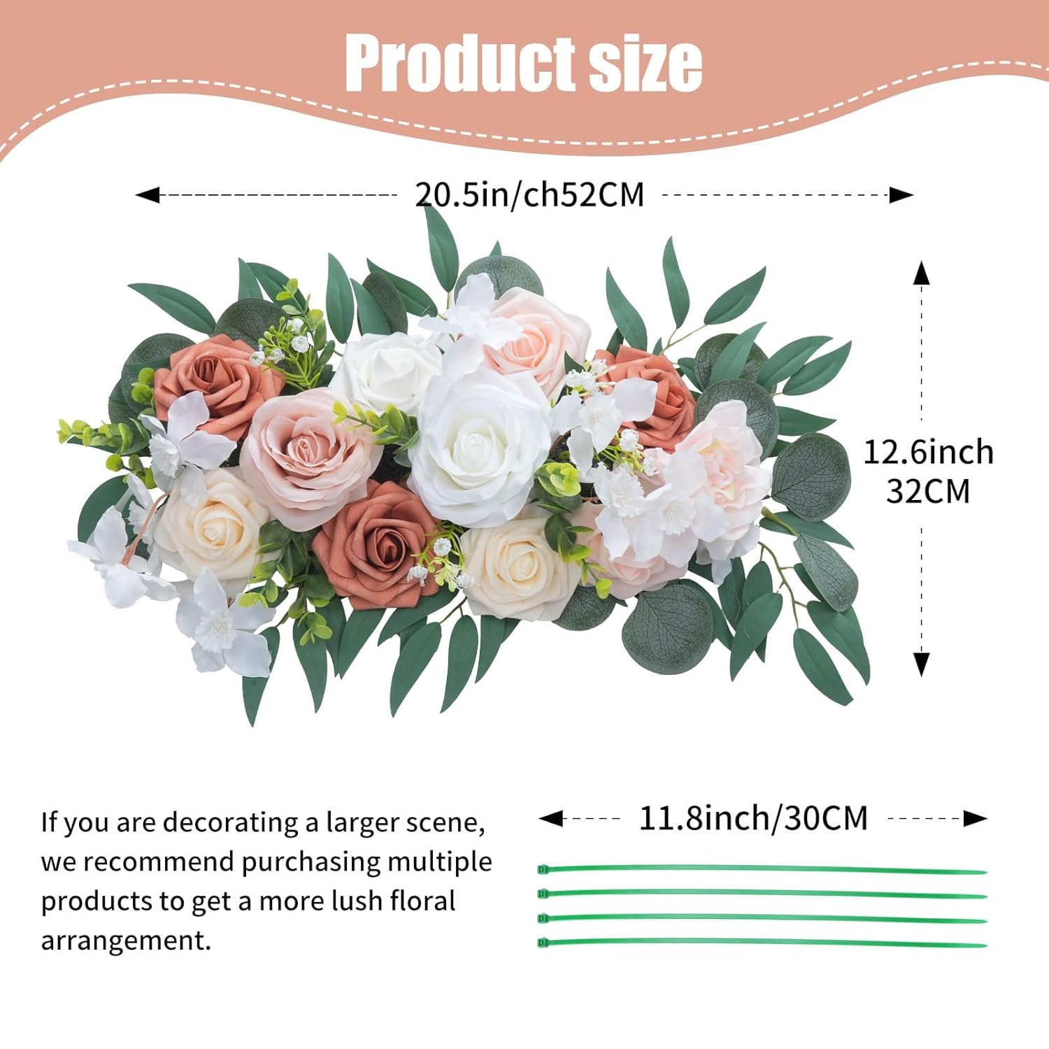 Artificial Wedding Arch Flowers 2Pcs Artificial Flower Centerpieces For Tables Silk Rose Floral Swags Faux Flower Arrangements For Wedding Decor Party Reception Ceremony Backdrop