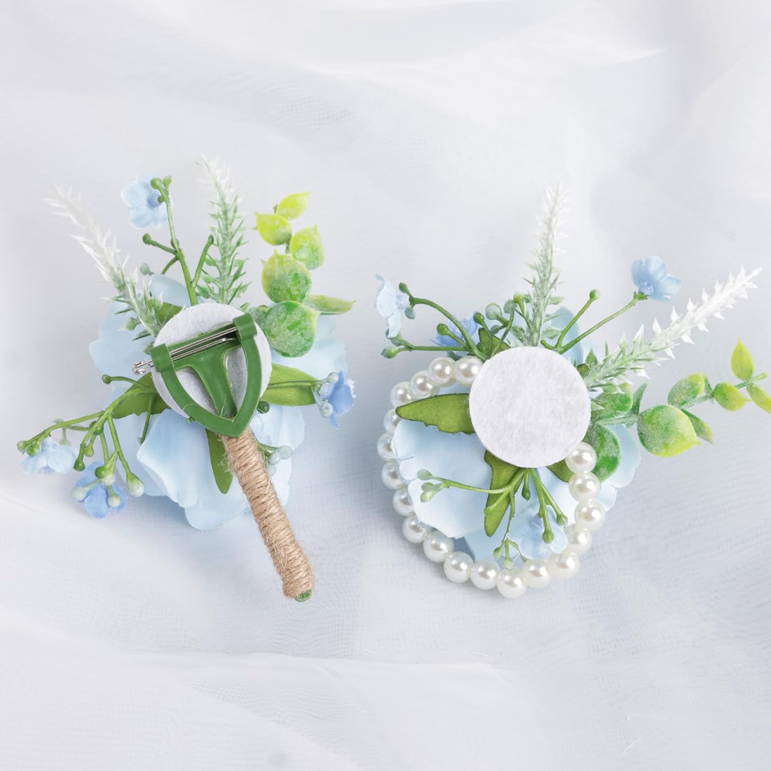 2Pcs Of Wrist Corsage And Boutonniere Set, Artificial Flowers Accessories Suit Decor For Wedding Prom Party Homecoming Ceremony, Blue