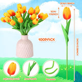100 Pcs Artificial Real Touch Tulips Fake Artificial Tulip Flower Bulk Bouquet With Stem For Table Centerpieces Wedding Bridal Easter Mother'S Day Garden Home Decor, 13.4''(Sunset Red)