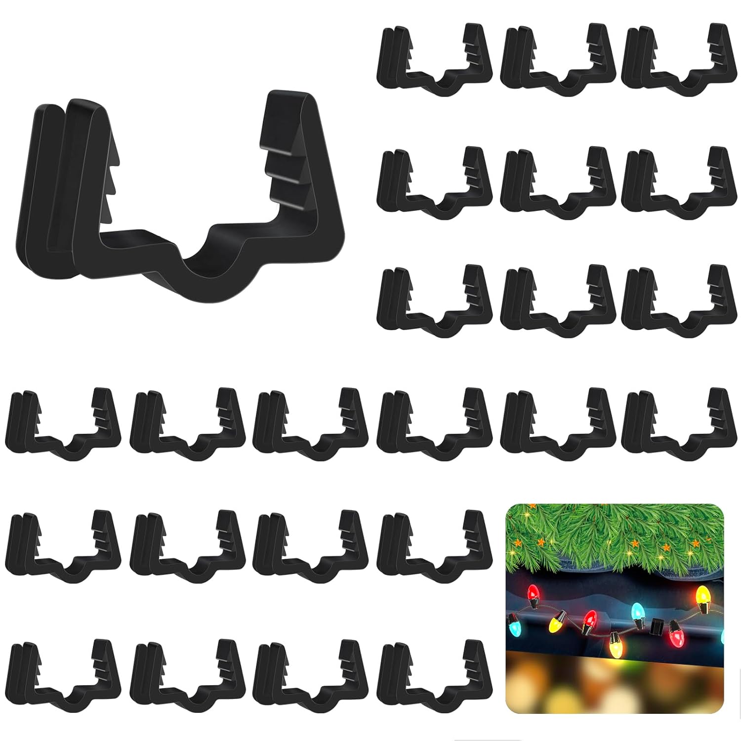 Christmas Light Hanger Clips Fascia Board Light Clips Plastic Holiday Deck Banister Hanger For Christmas Fascia Board Roof Gutter Fence Eave Decoration, Black (30 Pcs, 7/8")